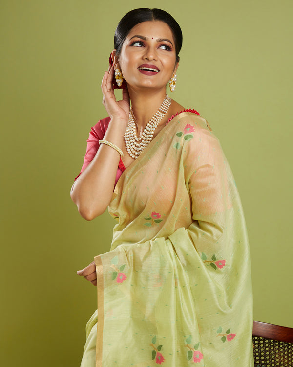 Green Woven Blended Cotton Saree