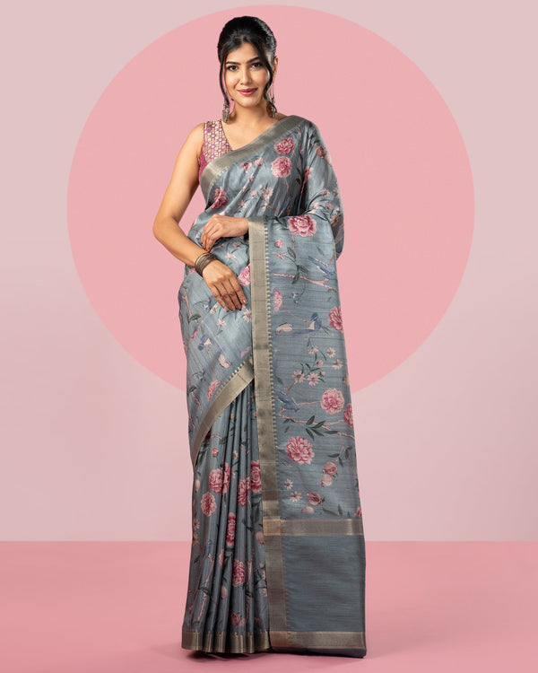 Grey Printed Saree