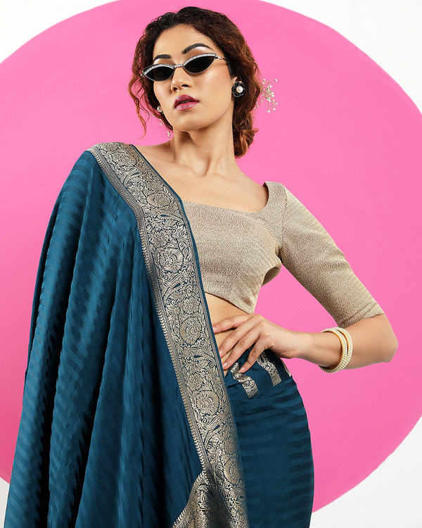 Blue viscose satin saree