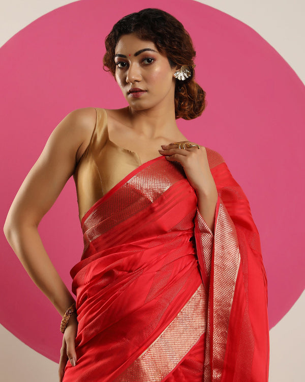 Red viscose organza saree