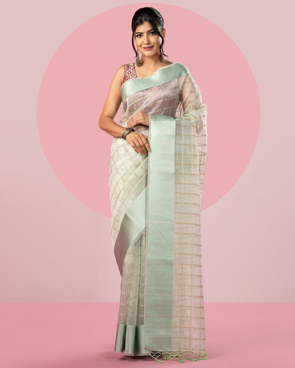 Beige Organza Saree