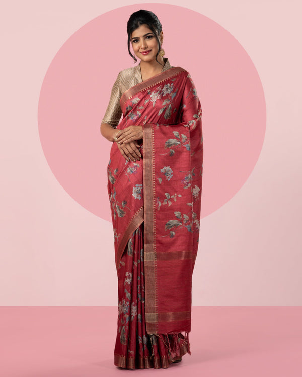 Red Printed Saree