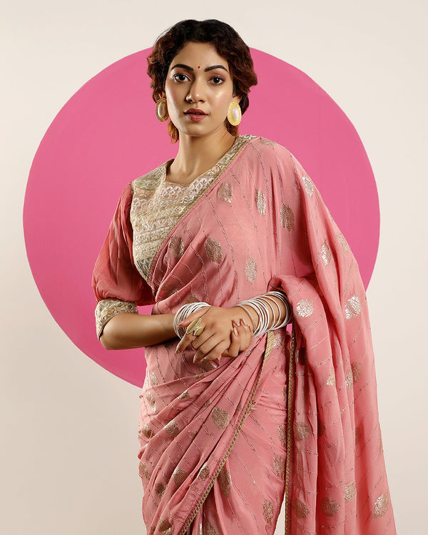 pink viscose georgette embroidered saree