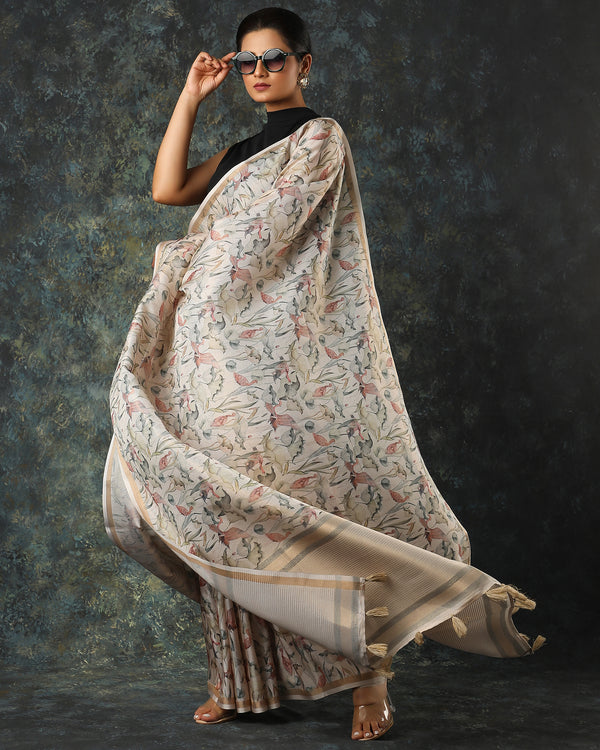 Beige Fancy Tissue Silk Saree