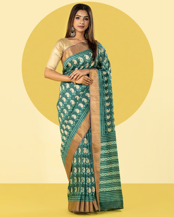 Green Printed Saree