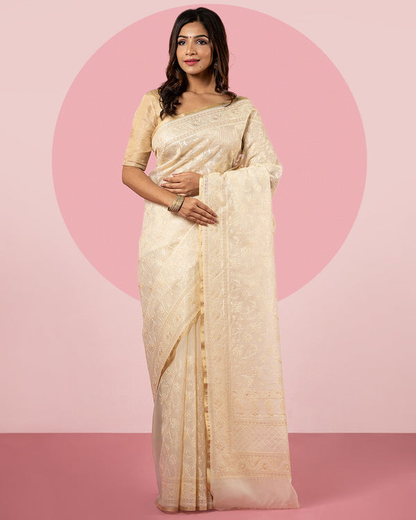 Beige Organza Saree