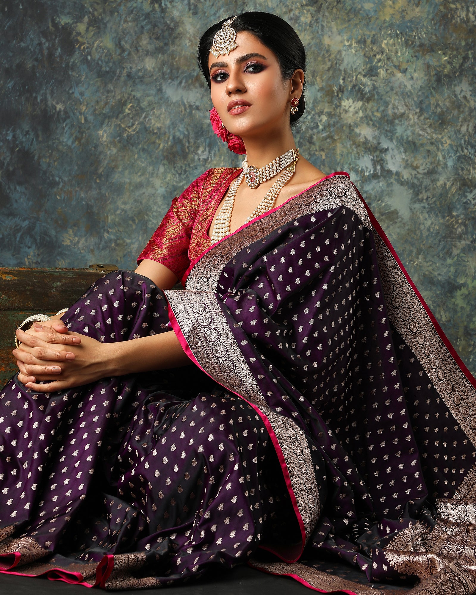 Purple Woven Blended Fancy Banarasi Silk Saree