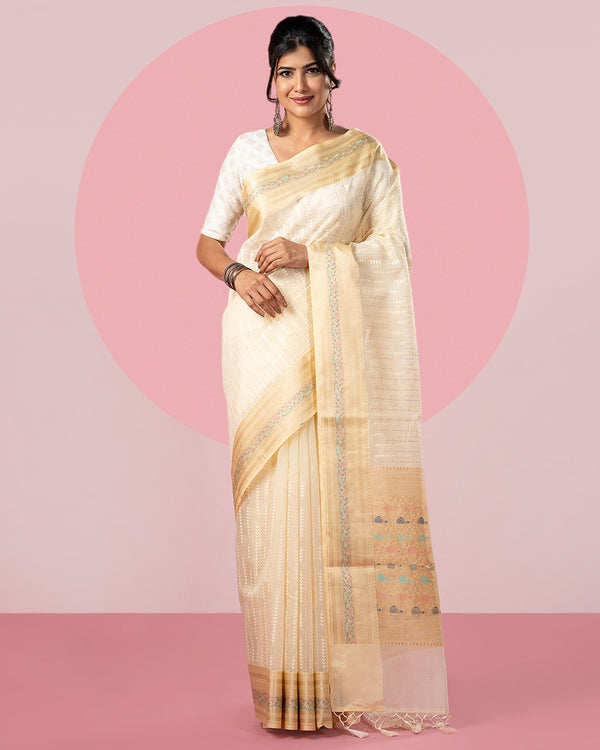 Beige Organza Saree