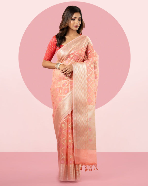 Peach Organza saree