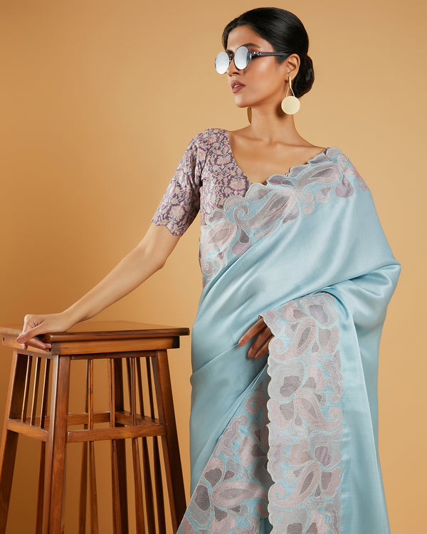 Blue Visocse Tussar Silk Saree