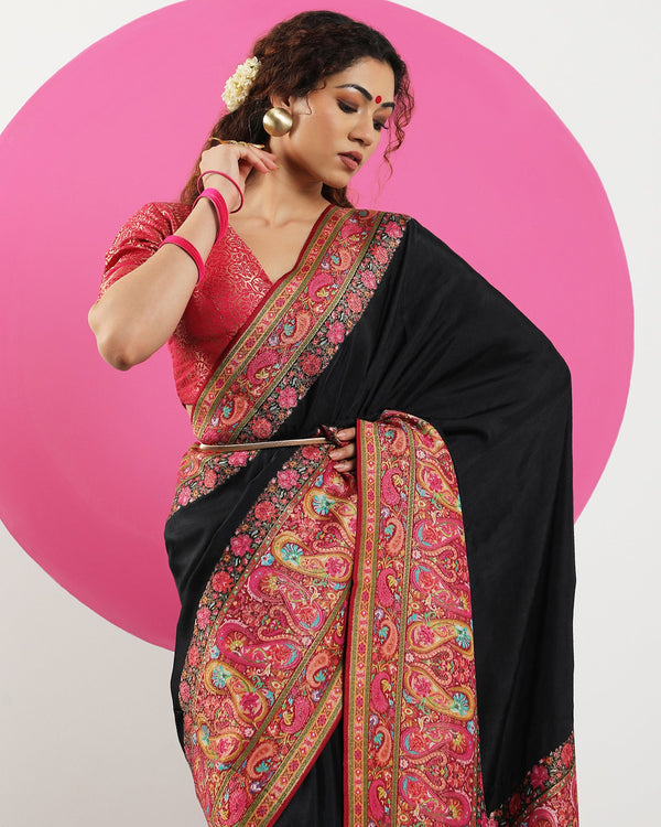 Black Viscose tussar saree