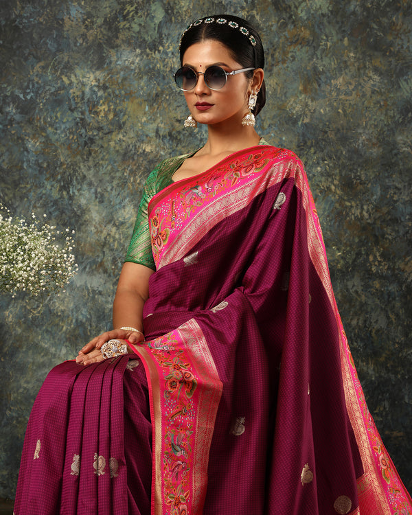 Purple Woven Viscose Banarasi Saree