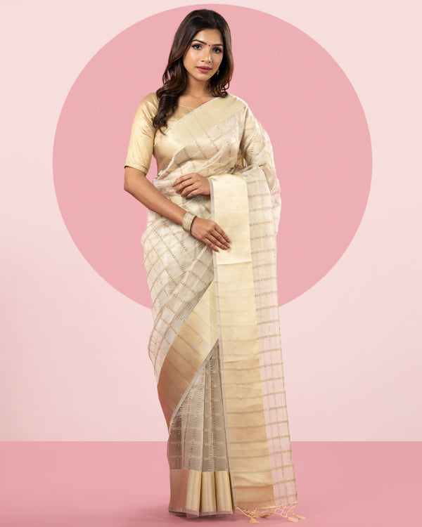 Beige Organza Saree