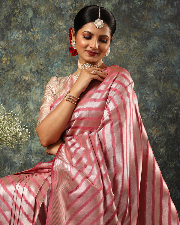 Pink Woven Viscose Banarasi Saree