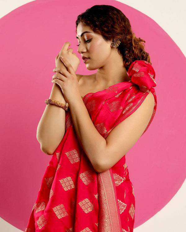 Reddish Pink Viscose Crepe Saree