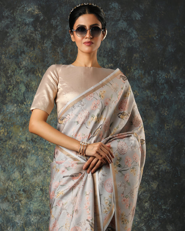 Grey Fancy Tissue Silk Saree