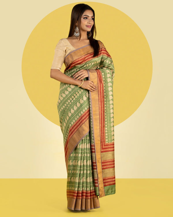 Green Printed Saree