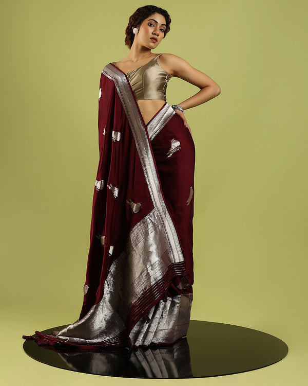 Maroon Viscose satin Saree