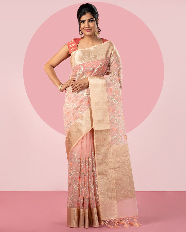 Peach Organza Saree