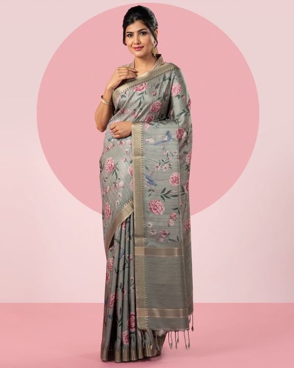 Olive Green Printed Saree