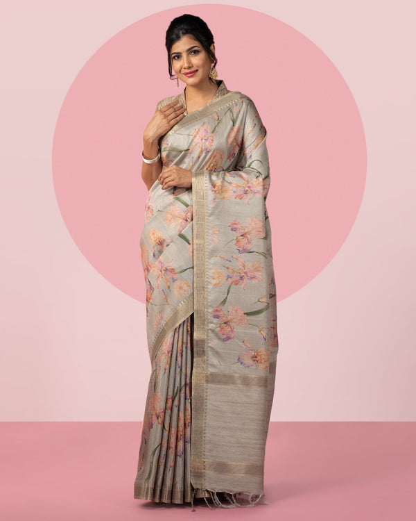 Grey Printed Saree