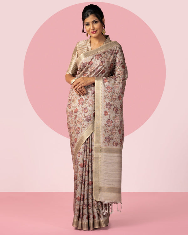 Grey Printed Saree