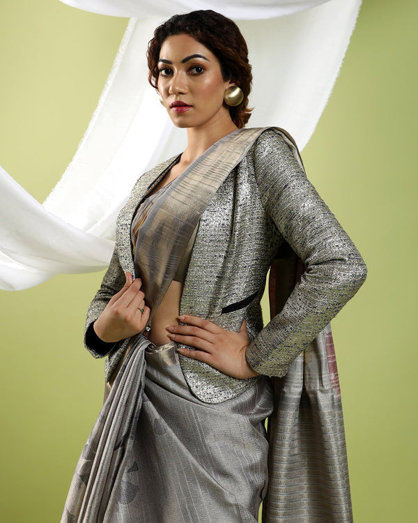 Grey Polyster Tussar Saree