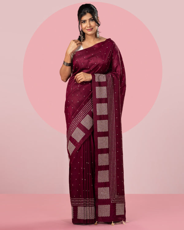 Maroon Embroidered Saree