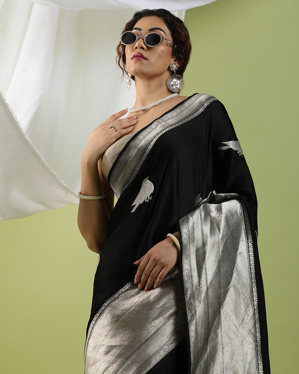 Black Viscose satin Saree