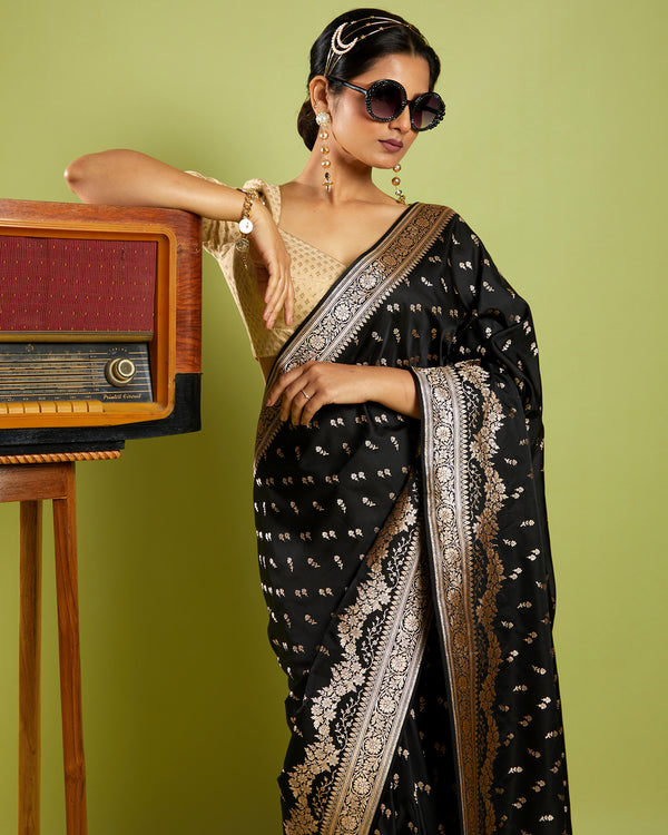 Black Zari Woven Viscose Banarasi Saree