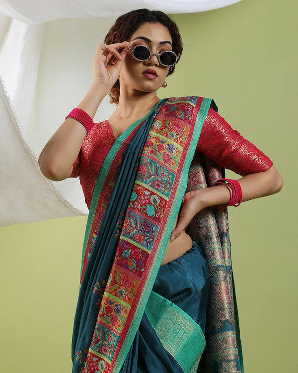 Blue Viscose tussar saree