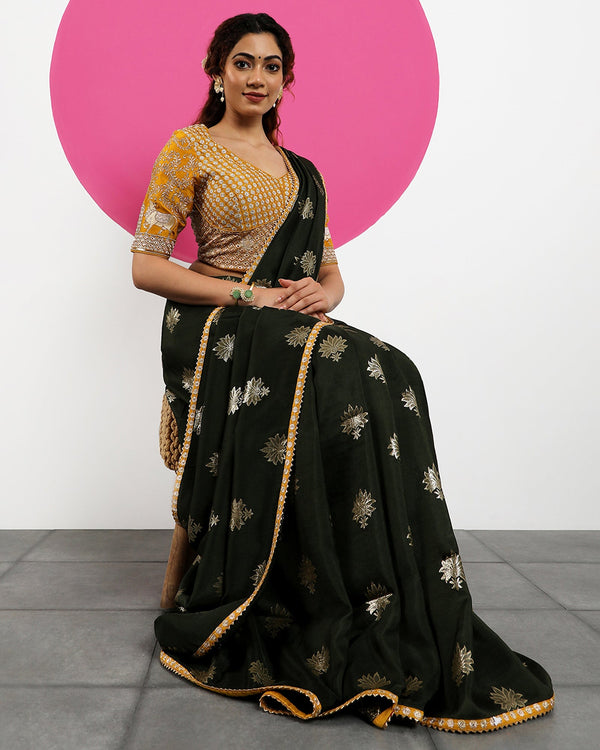 Green viscose tussar embroidered saree