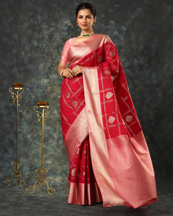 Red Blended Woven Saree