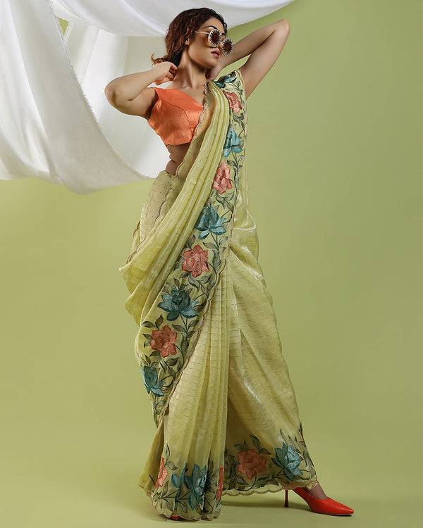 Green Viscose organza embroidered saree