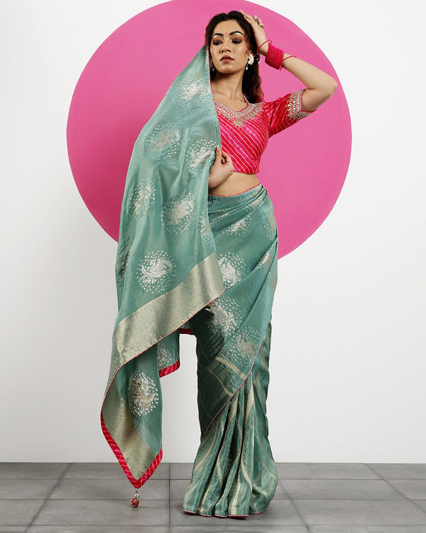 Green Viscose tissue embroidered saree