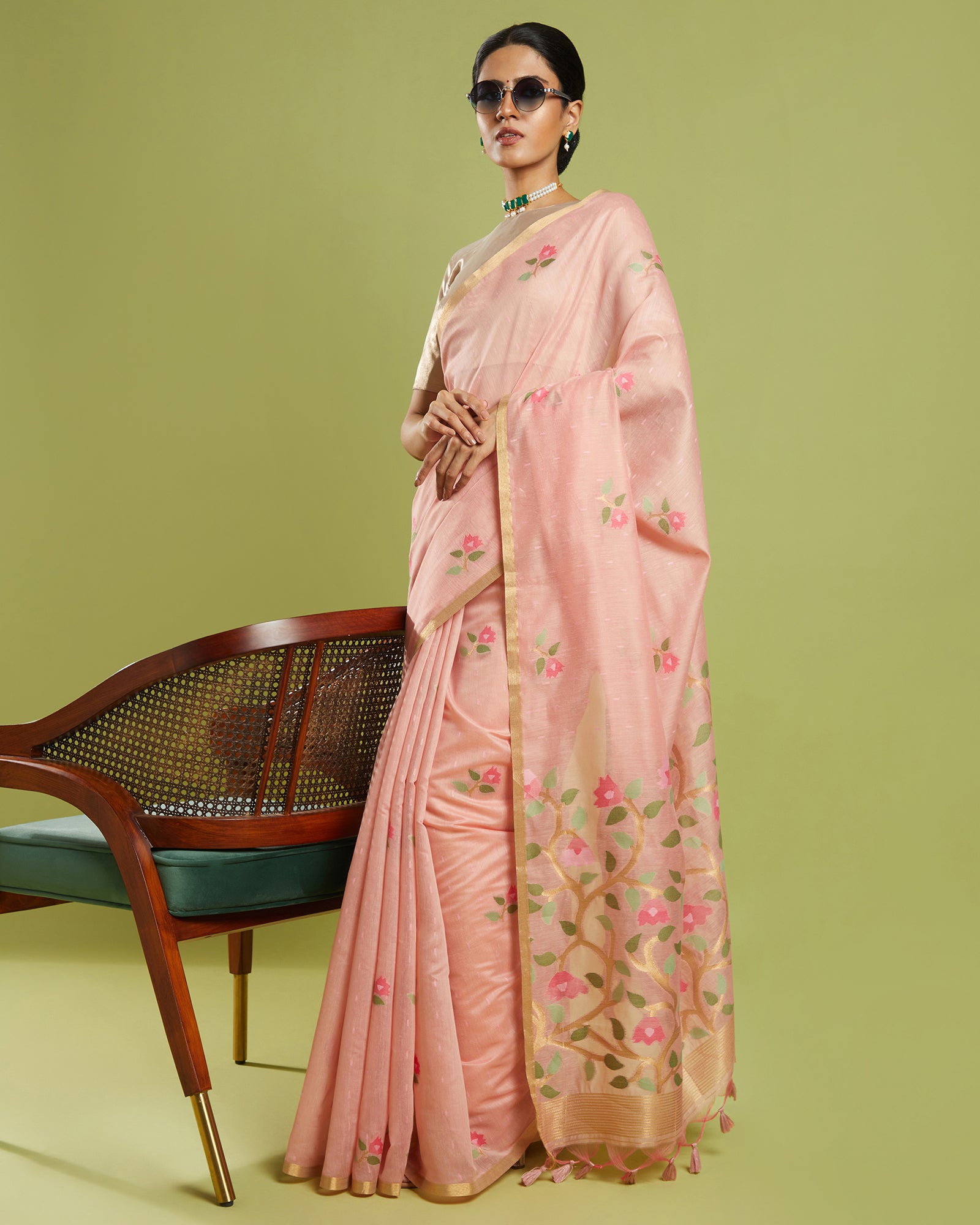 Peach Printed Formal Saree