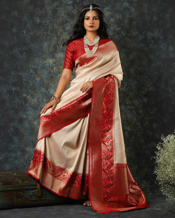 Cream Fancy Banarsi Saree