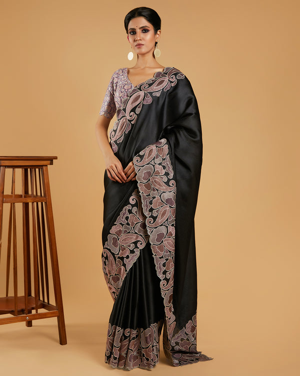 Black Viscose Tussar Silk Saree