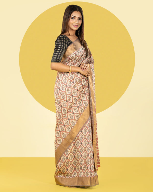 Beige Printed Saree