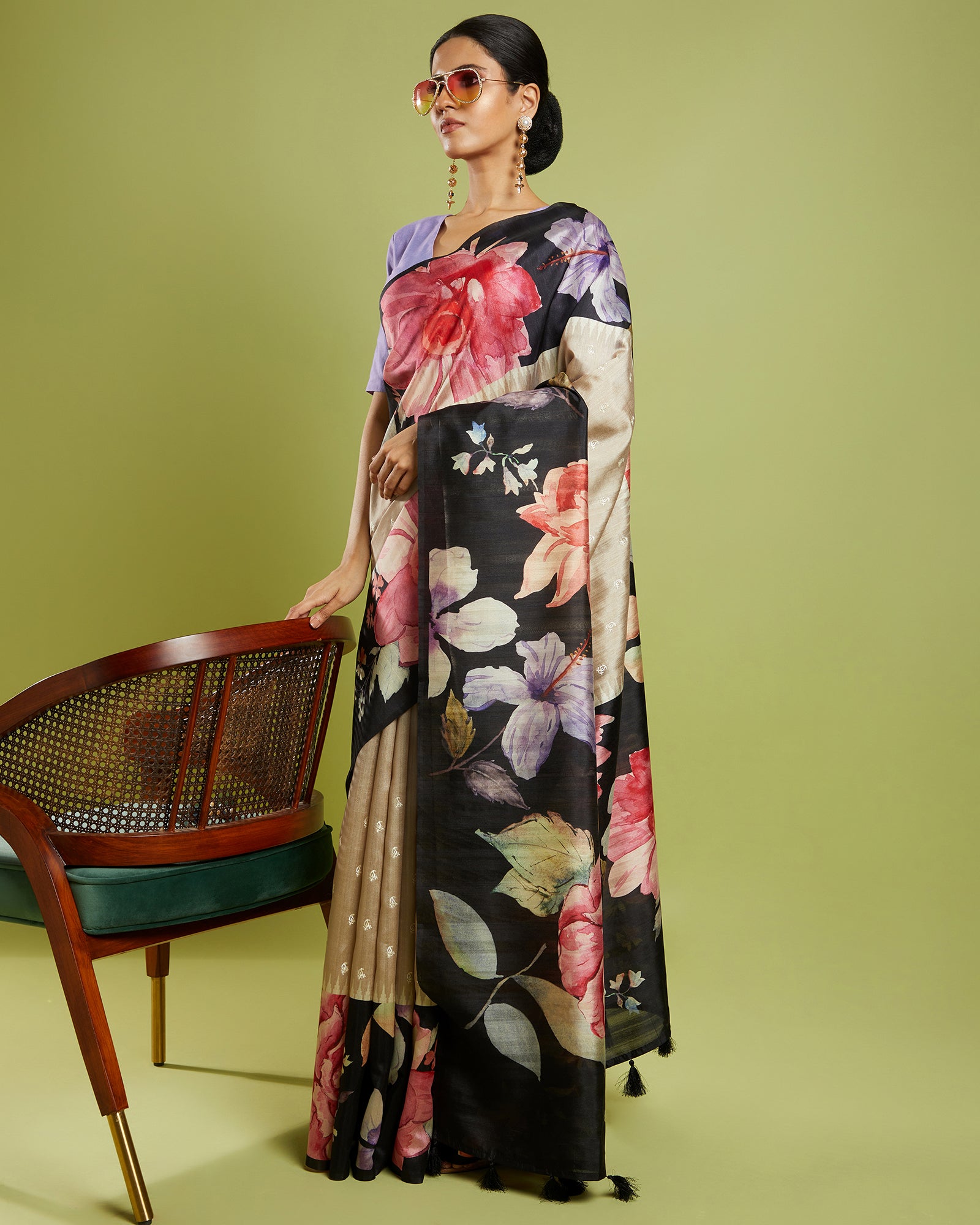 Floral Blended Tussar Saree Embroidered Formal Wear Saree