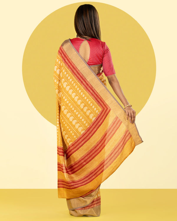 Yellow Printed Saree