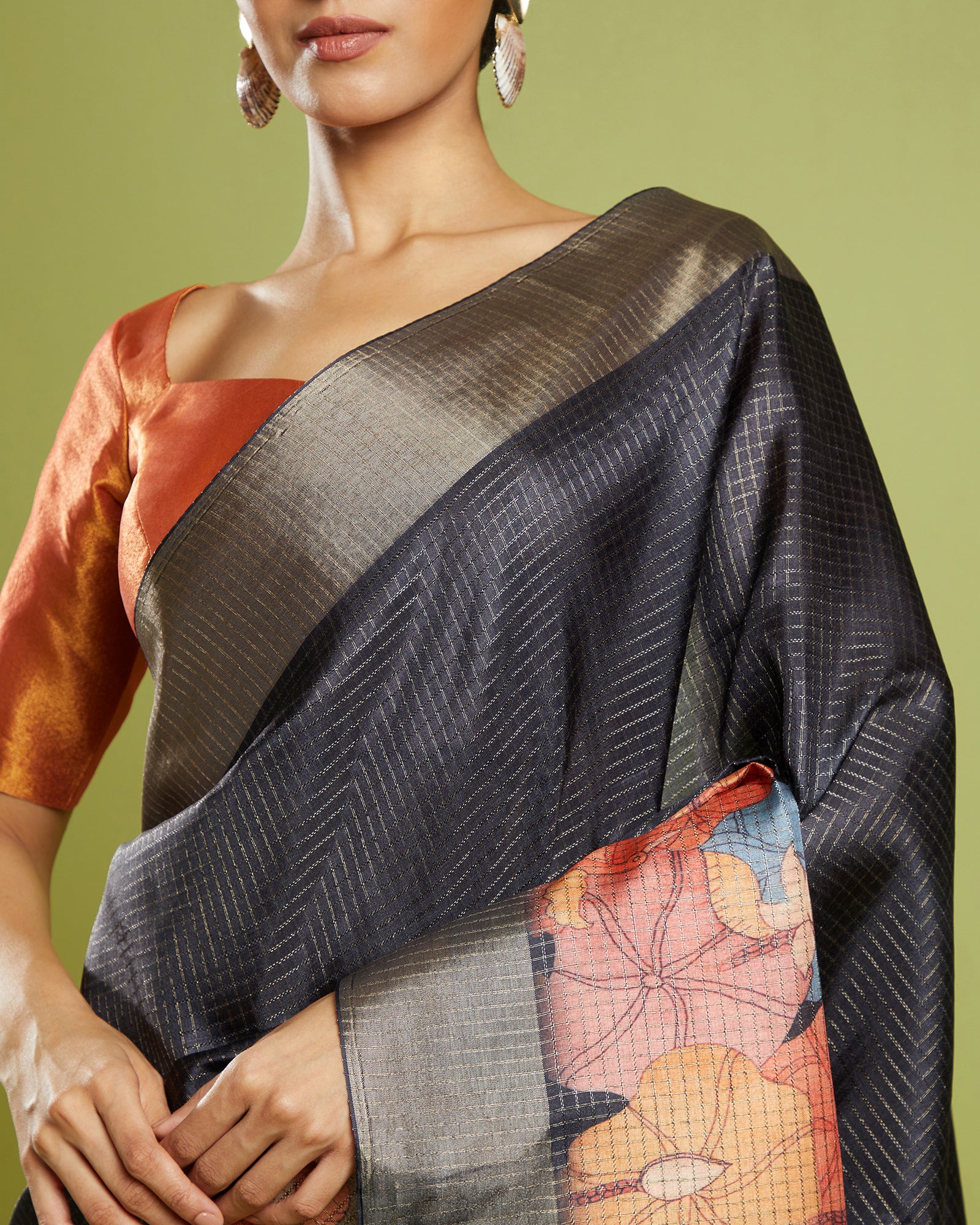  Floral Printed Saree Formal Wear Blended Tussar Saree

