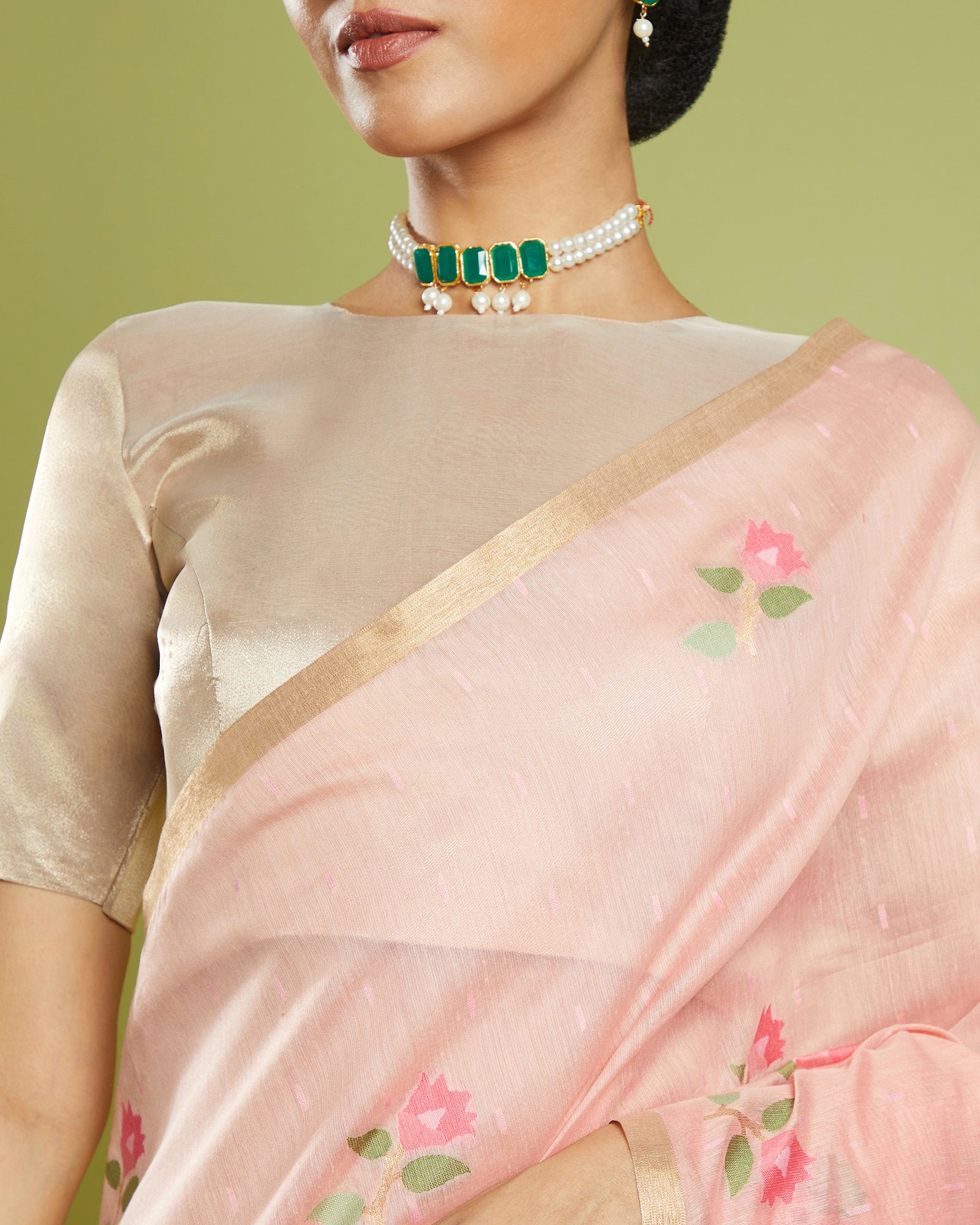 Peach Printed Formal Saree