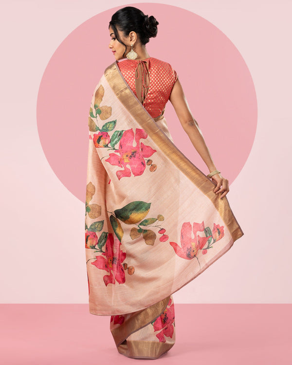 Peach Printed Saree