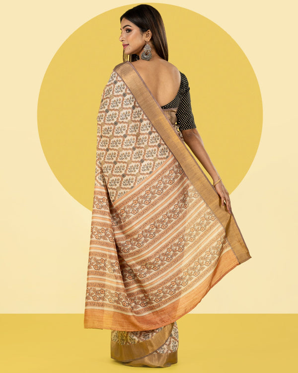 Beige Printed Saree