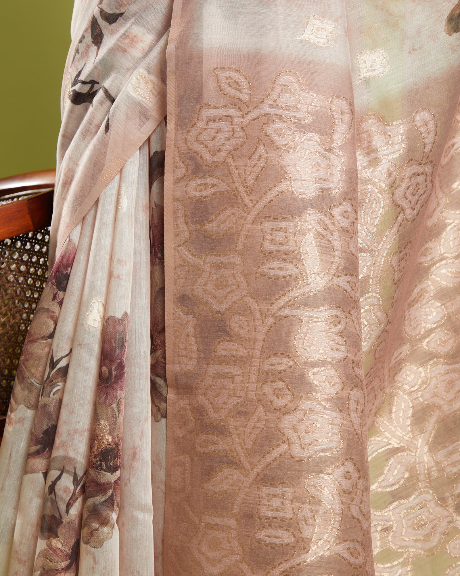 Blended tussar Saree Beige Floral Printed  Saree