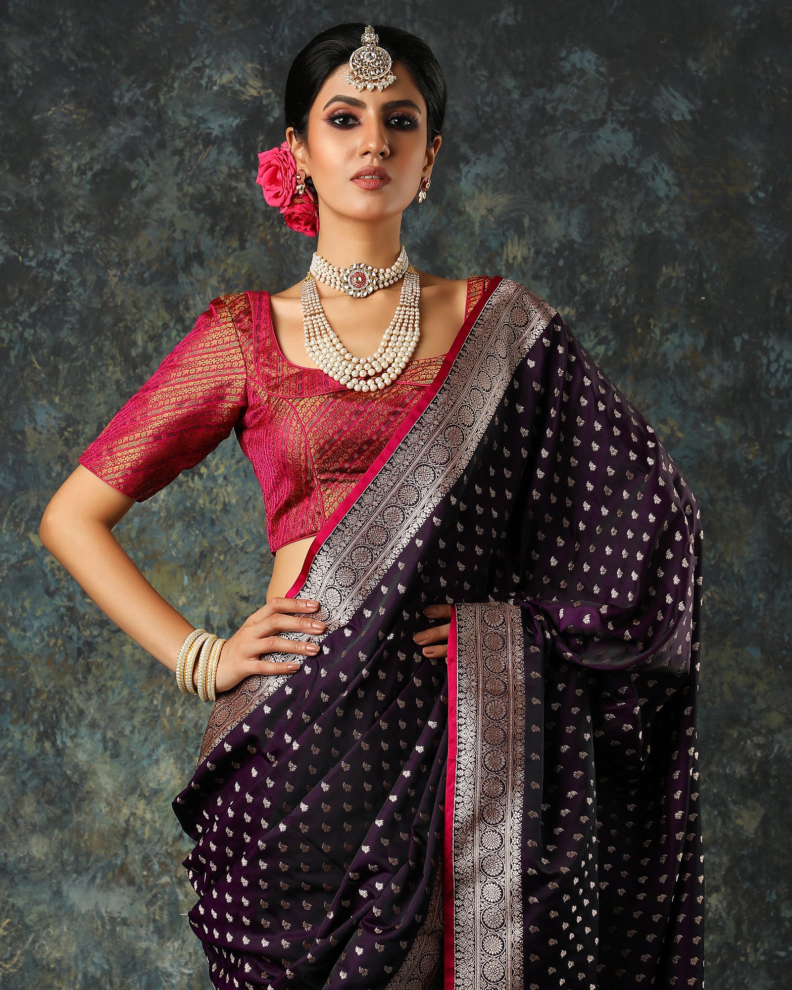 Purple Woven Blended Fancy Banarasi Silk Saree
