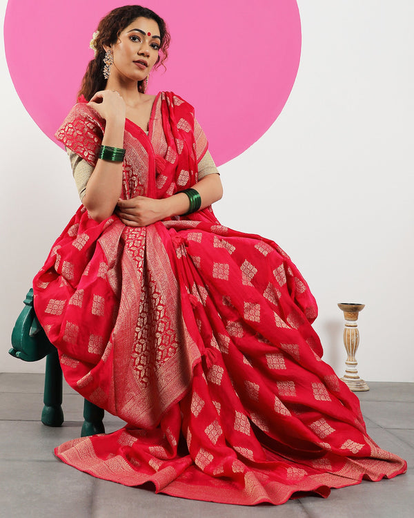 Red Viscose Crepe Saree