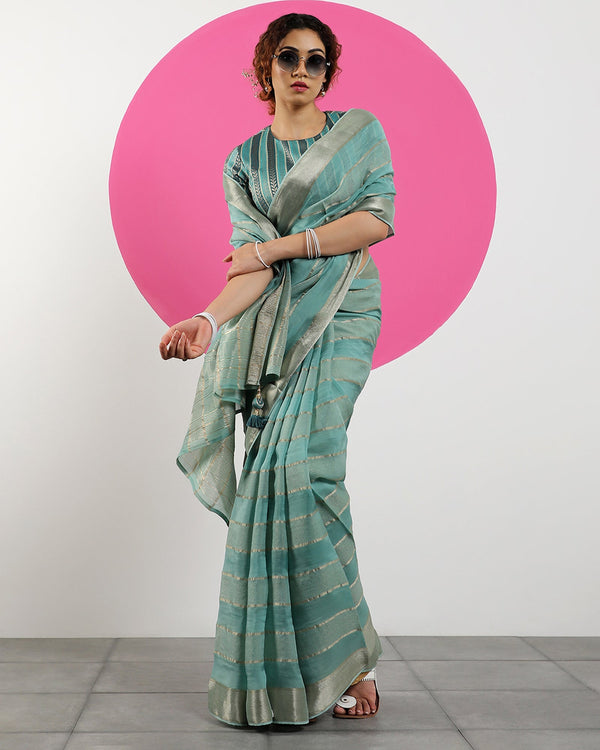 Blue Viscose Organza saree