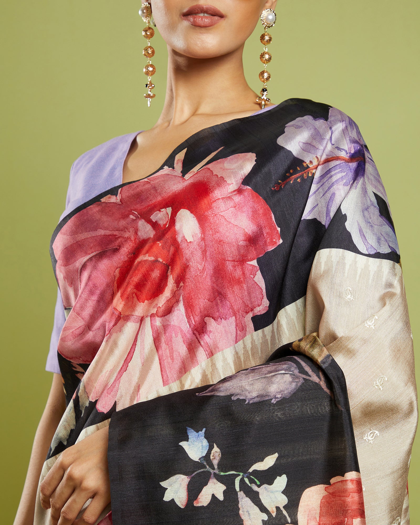 Floral Blended Tussar Saree Embroidered Formal Wear Saree
